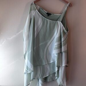 Antthony Asymmetrical One- Shoulder Blouse Sage & White Size 1X
